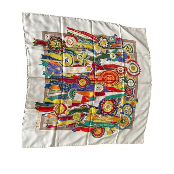GUCCI " concorso ippico": Multicolor Silk, Logo Scarf #L028 - Picture 12 of 12